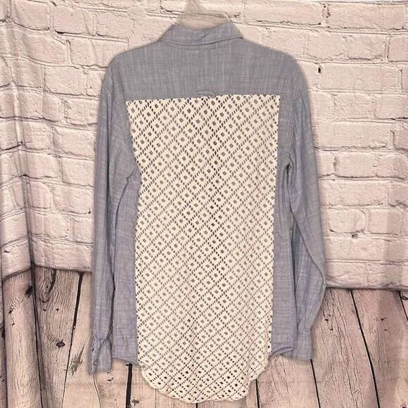 Free People Chambray Button Down Shirt with Crochet Back Panel - Picture 5 of 10